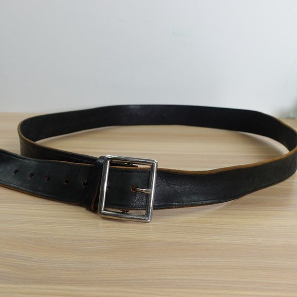 Belt‎ Mens Leather Black Buckle 44 Casual Adult Basic Dress Work Hand Crafted - Picture 2 of 12